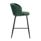 Fran Pleated 26" Fixed-Height Counter Stool - Set of 2 - Black Metal, Green Velvet