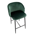Fran Pleated 26" Fixed-Height Counter Stool - Set of 2 - Black Metal, Green Velvet