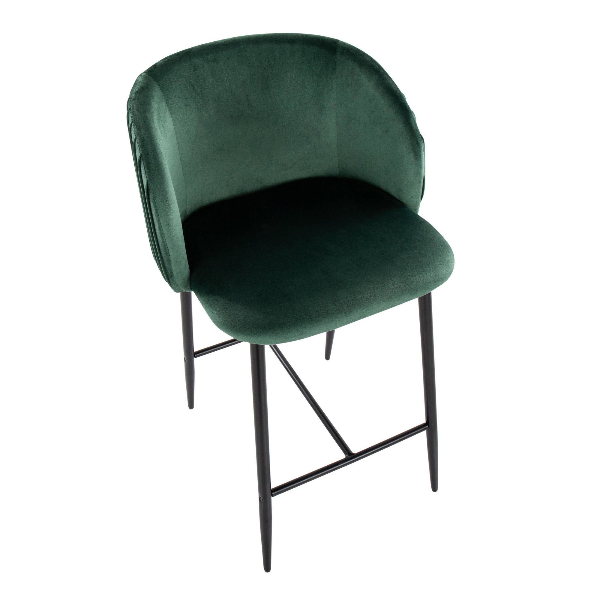 Fran Pleated 26" Fixed-Height Counter Stool - Set of 2 - Black Metal, Green Velvet