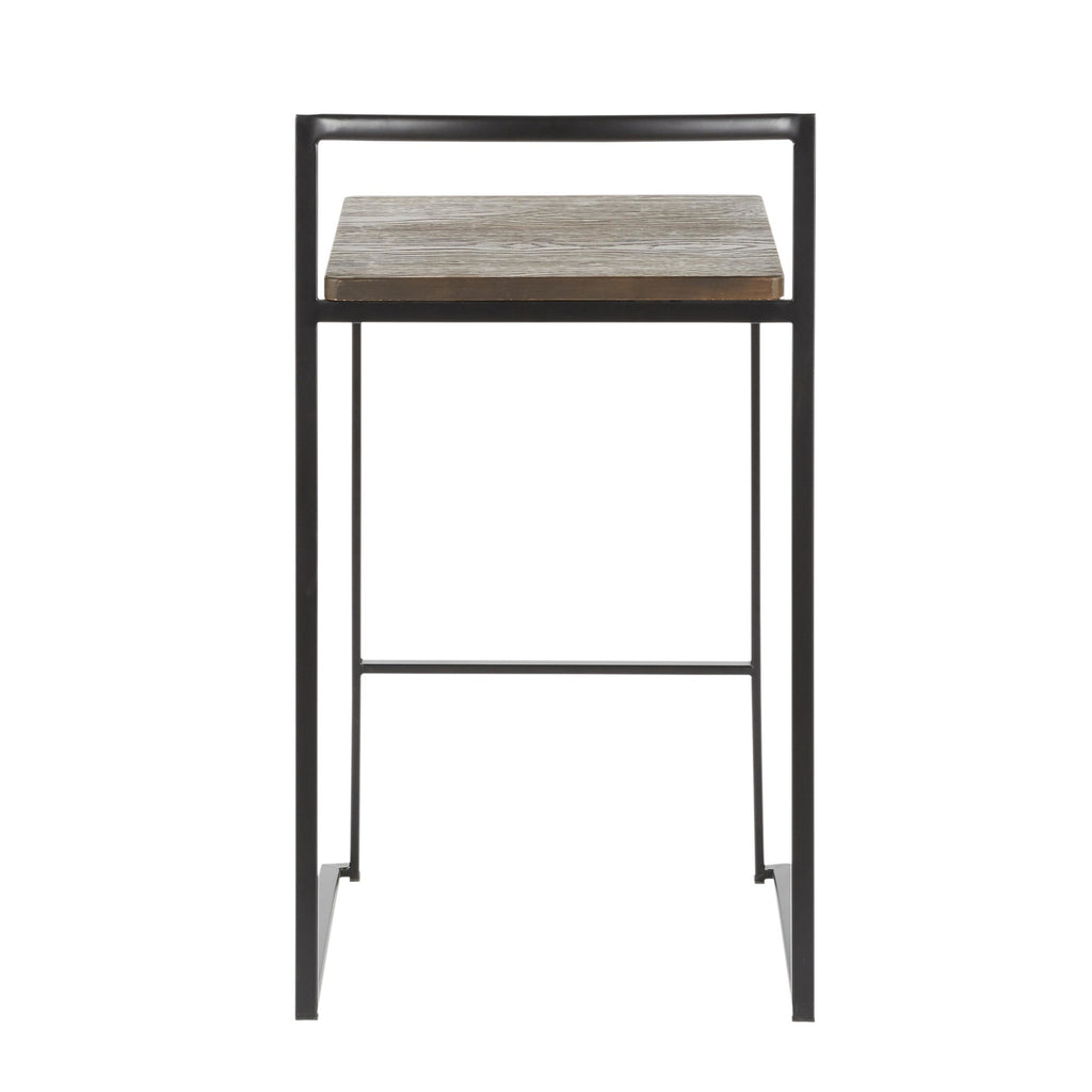 Fuji Stacker Counter Stool - Set of 2 - Black Metal, Espresso Bamboo