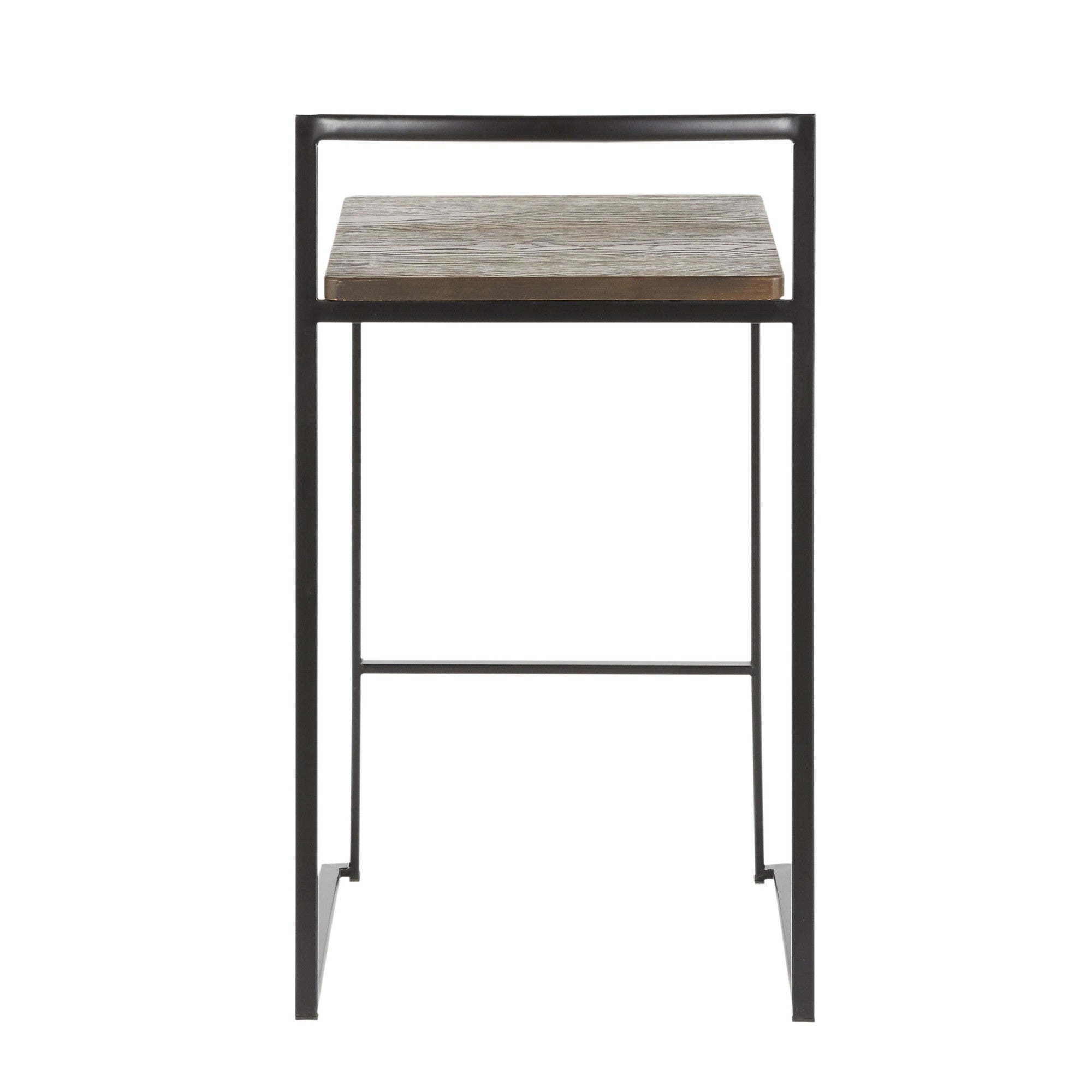 Fuji Stacker Counter Stool - Set of 2 - Black Metal, Espresso Bamboo