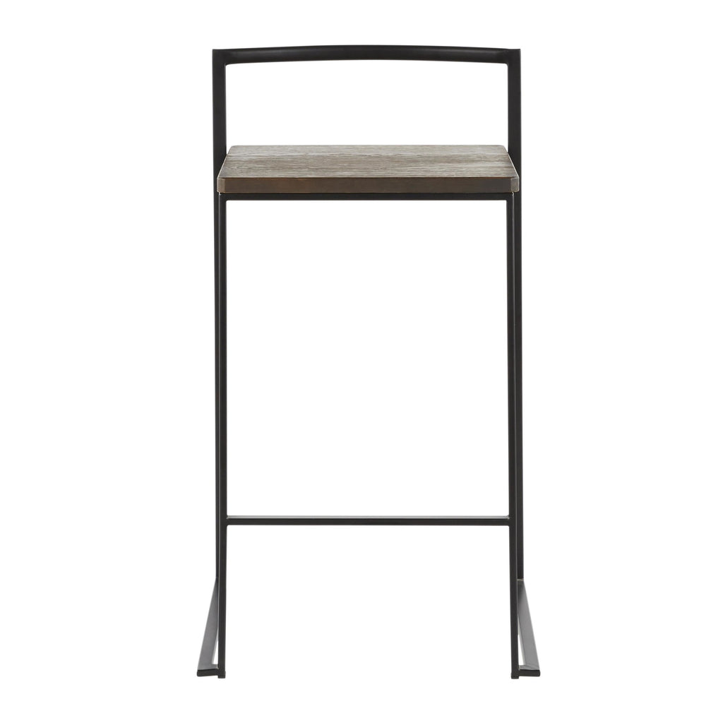 Fuji Stacker Counter Stool - Set of 2 - Black Metal, Espresso Bamboo