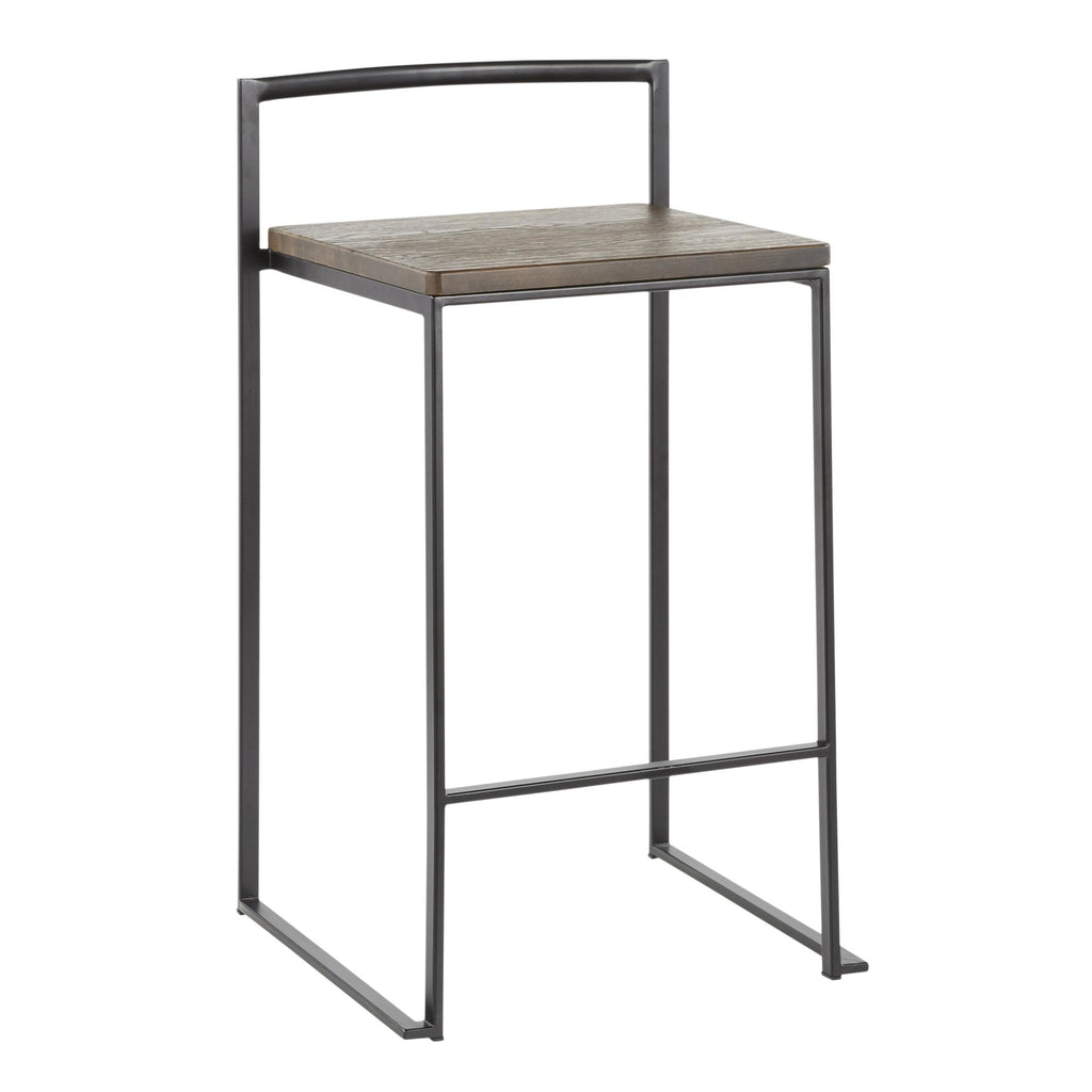 Fuji Stacker Counter Stool - Set of 2 - Black Metal, Espresso Bamboo