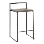 Fuji Stacker Counter Stool - Set of 2 - Black Metal, Espresso Bamboo