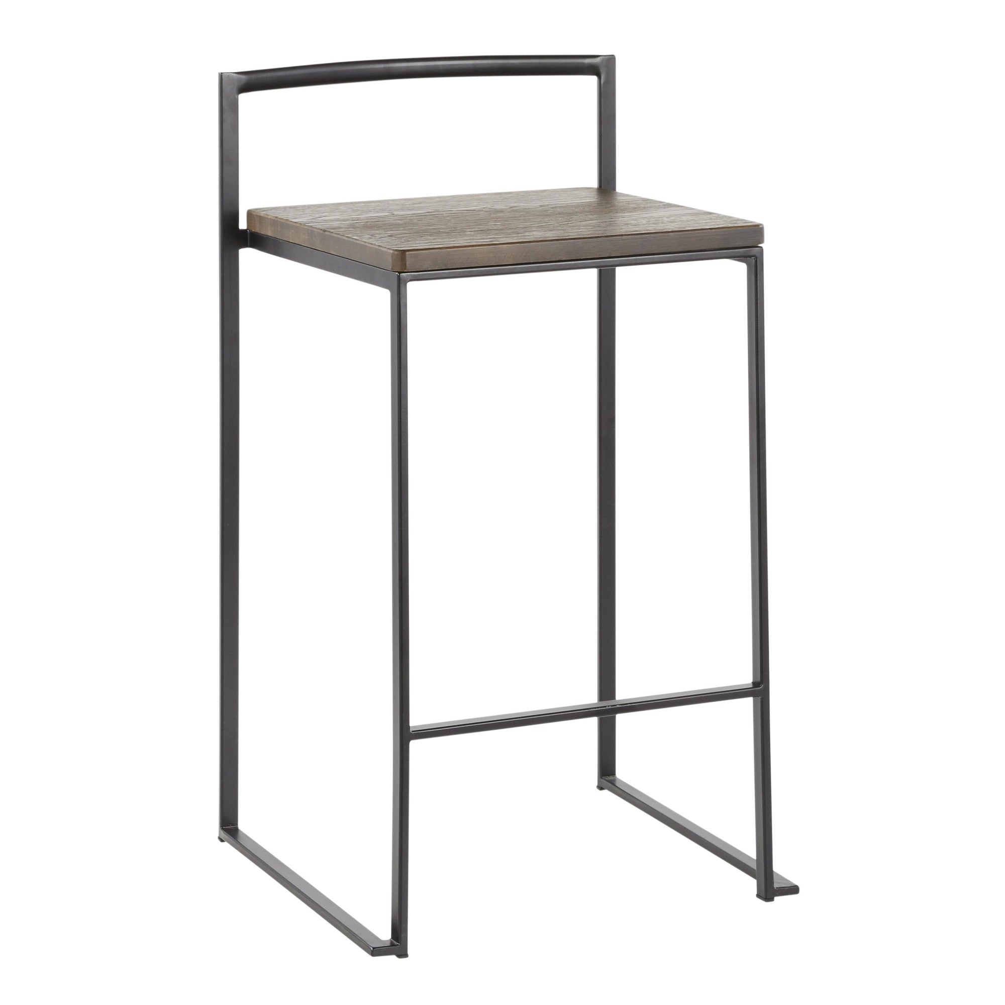 Fuji Stacker Counter Stool - Set of 2 - Black Metal, Espresso Bamboo