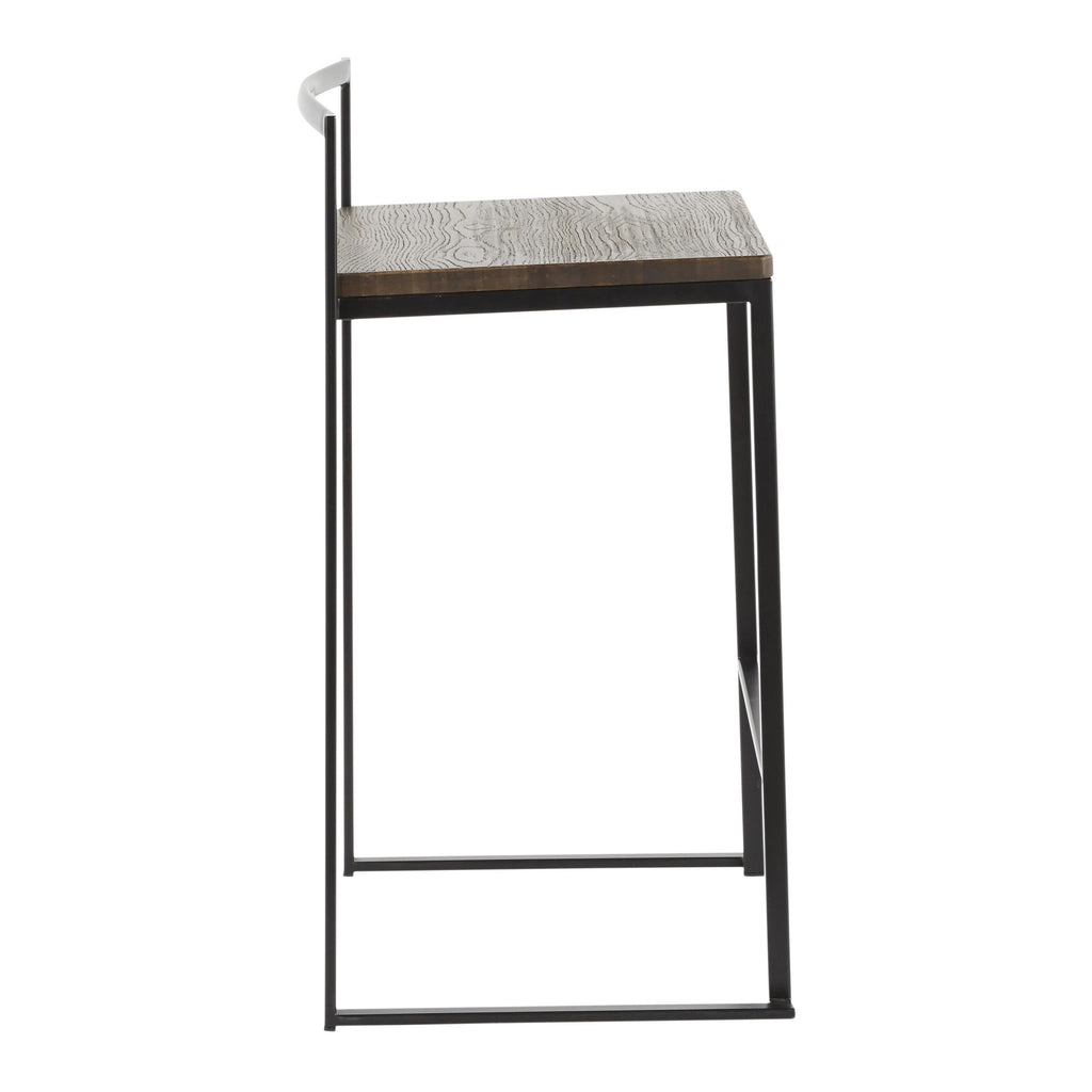Fuji Stacker Counter Stool - Set of 2 - Black Metal, Espresso Bamboo