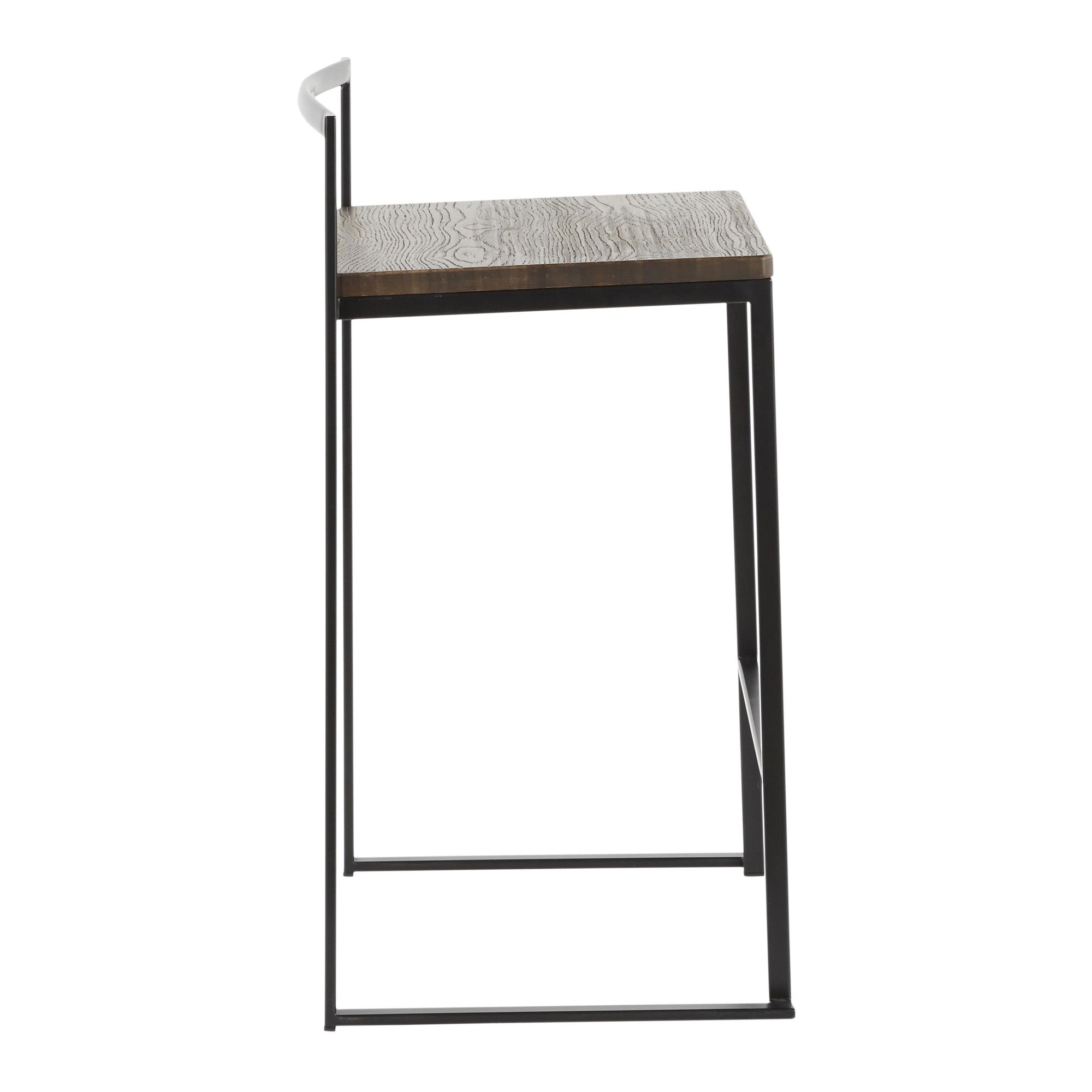 Fuji Stacker Counter Stool - Set of 2 - Black Metal, Espresso Bamboo