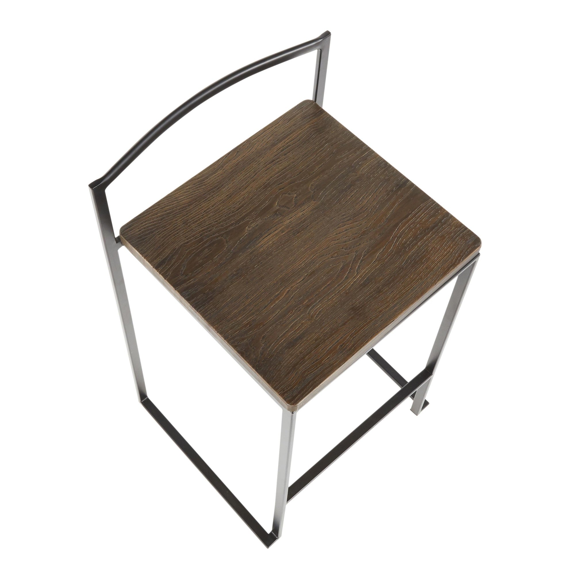 Fuji Stacker Counter Stool - Set of 2 - Black Metal, Espresso Bamboo