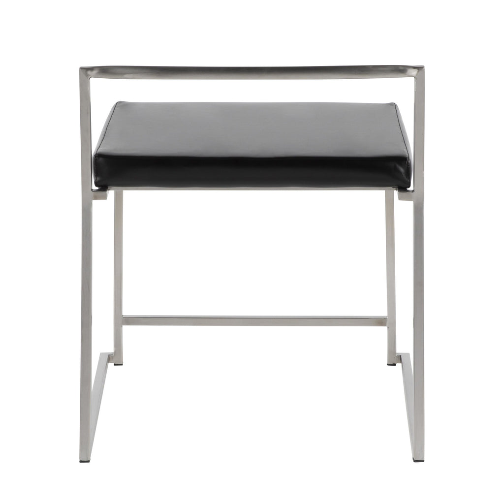 Fuji Dining Chair - Set of 2 - Brushed Stainless Steel, Black PU