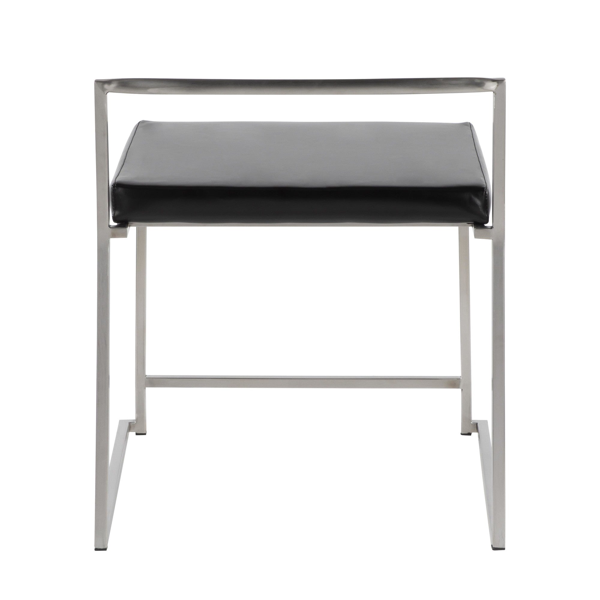 Fuji Dining Chair - Set of 2 - Brushed Stainless Steel, Black PU