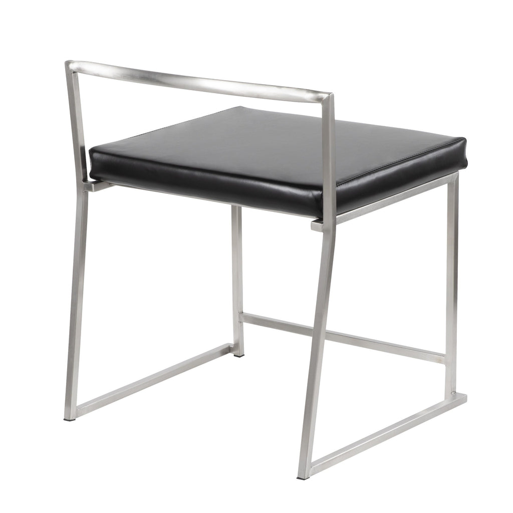 Fuji Dining Chair - Set of 2 - Brushed Stainless Steel, Black PU