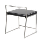 Fuji Dining Chair - Set of 2 - Brushed Stainless Steel, Black PU