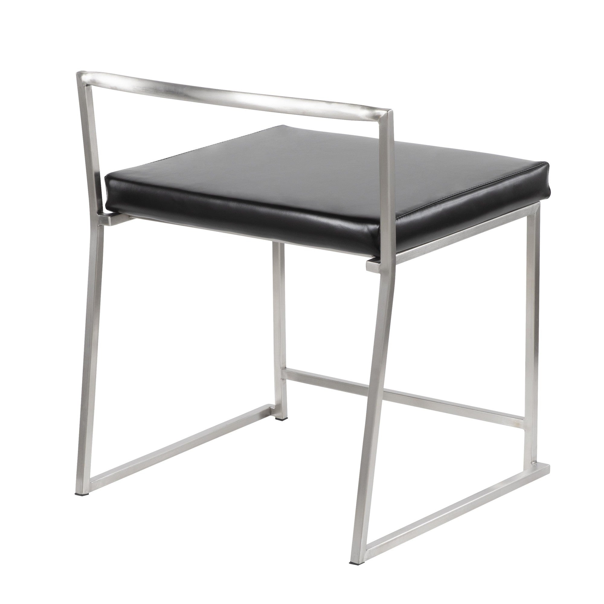 Fuji Dining Chair - Set of 2 - Brushed Stainless Steel, Black PU