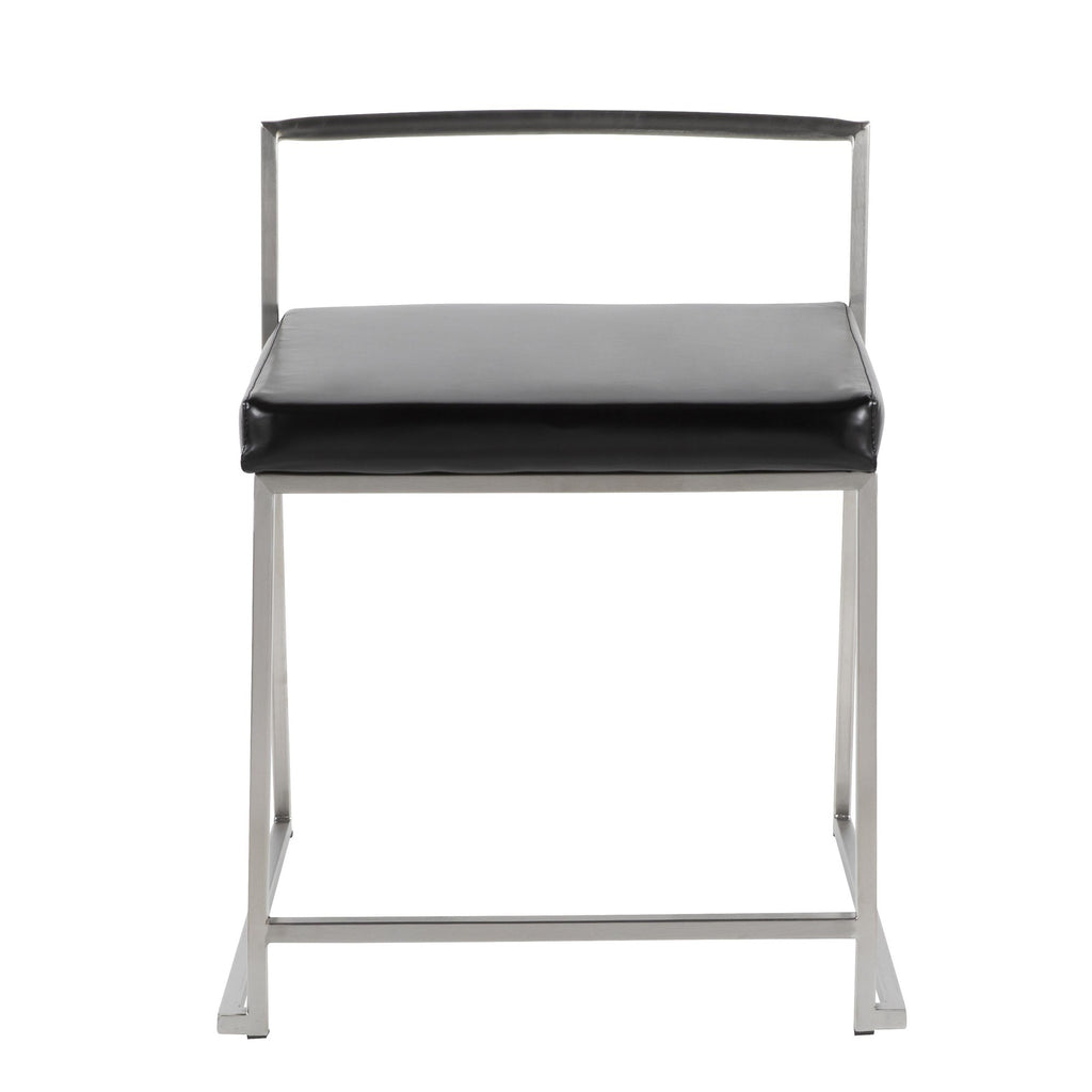 Fuji Dining Chair - Set of 2 - Brushed Stainless Steel, Black PU