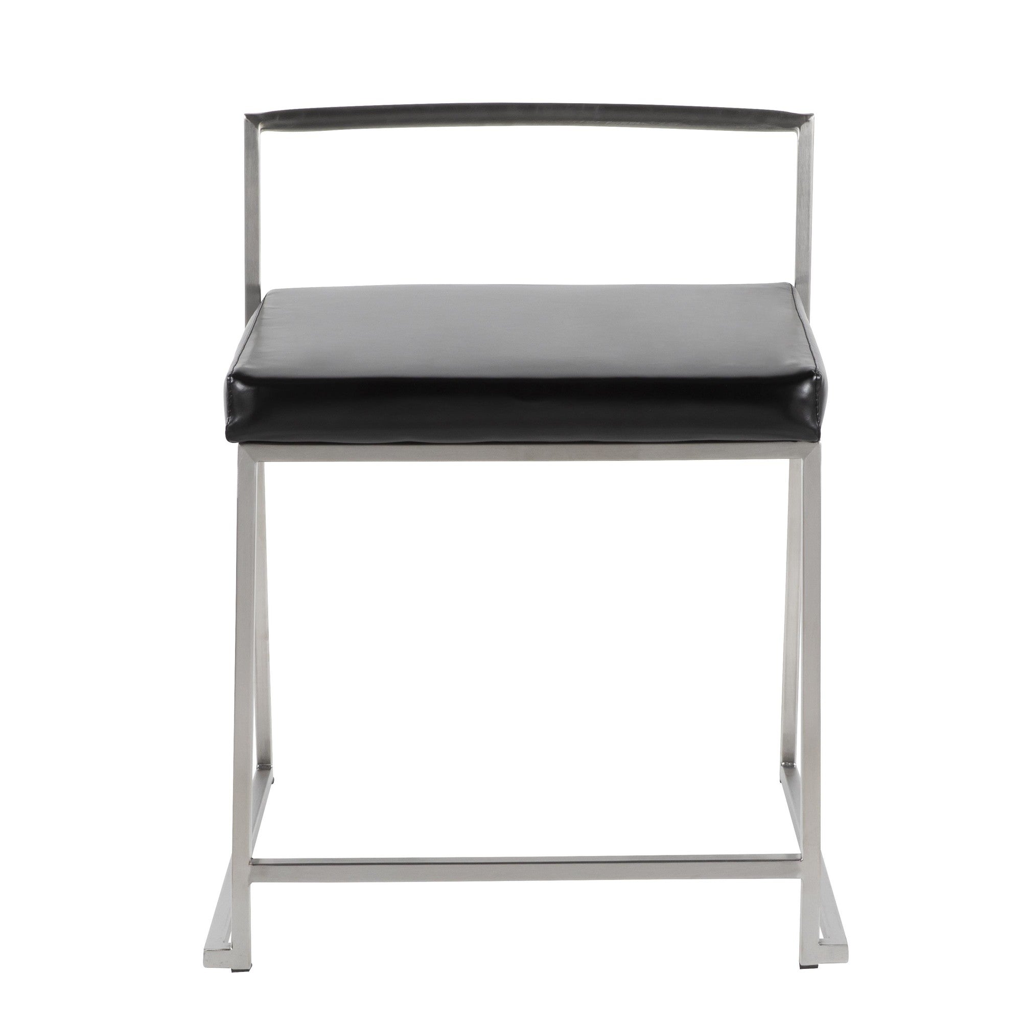 Fuji Dining Chair - Set of 2 - Brushed Stainless Steel, Black PU