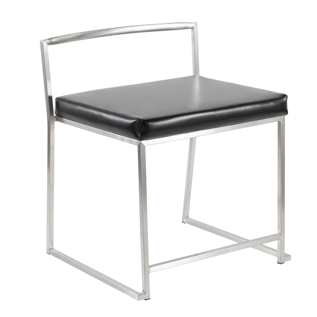 Fuji Dining Chair - Set of 2 - Brushed Stainless Steel, Black PU