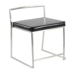 Fuji Dining Chair - Set of 2 - Brushed Stainless Steel, Black PU