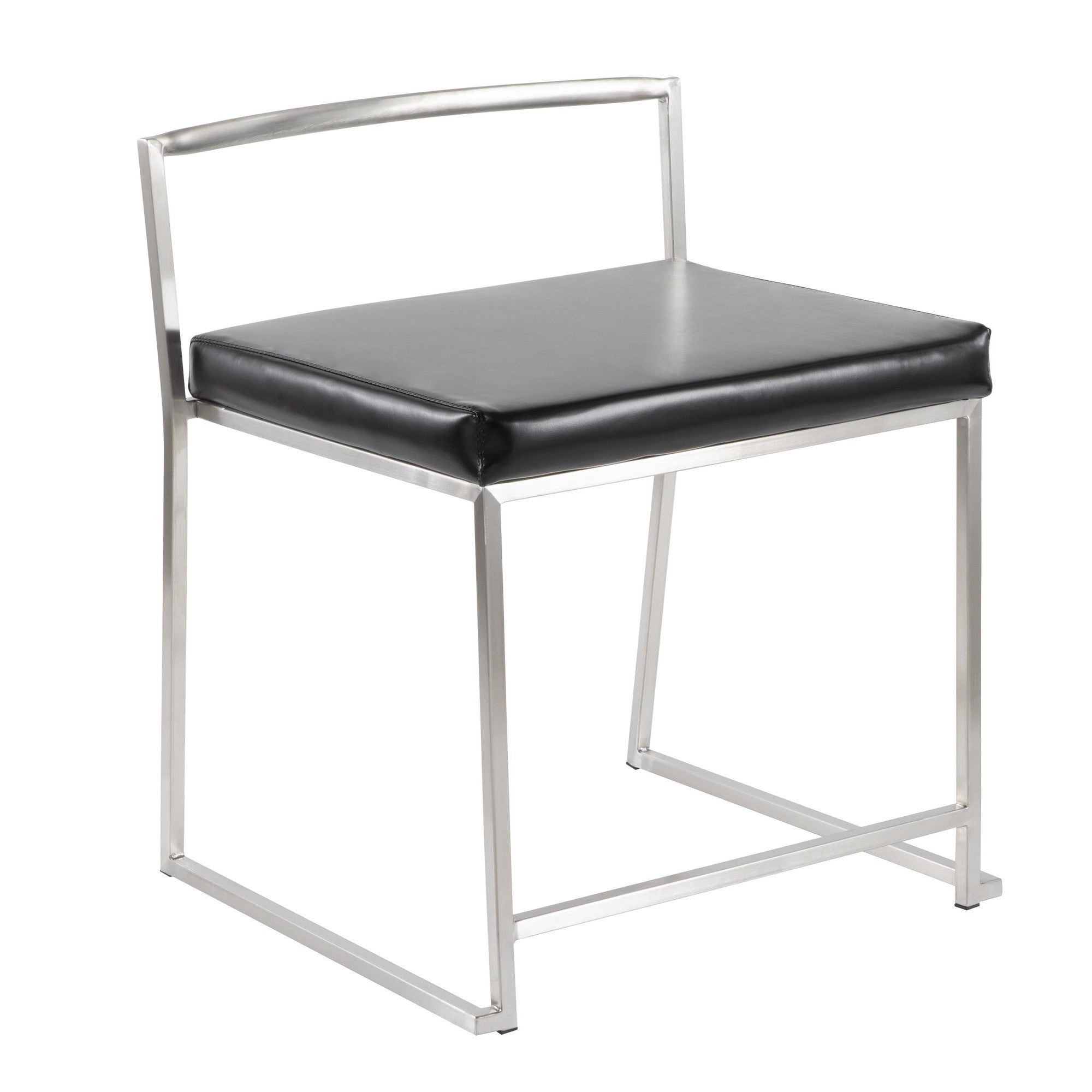 Fuji Dining Chair - Set of 2 - Brushed Stainless Steel, Black PU