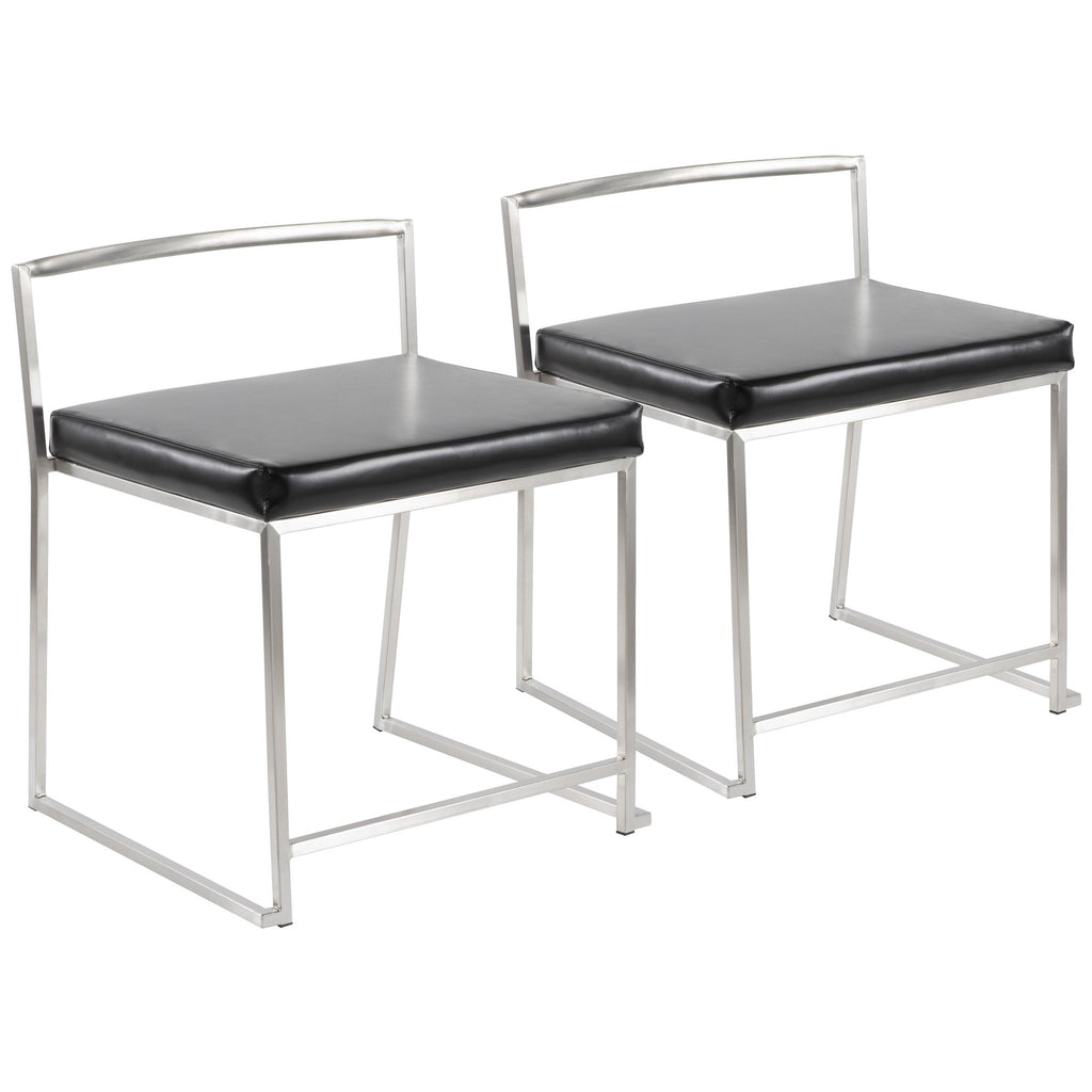 Fuji Dining Chair - Set of 2 - Brushed Stainless Steel, Black PU