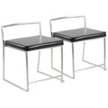 Fuji Dining Chair - Set of 2 - Brushed Stainless Steel, Black PU