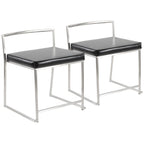 Fuji Dining Chair - Set of 2 - Brushed Stainless Steel, Black PU