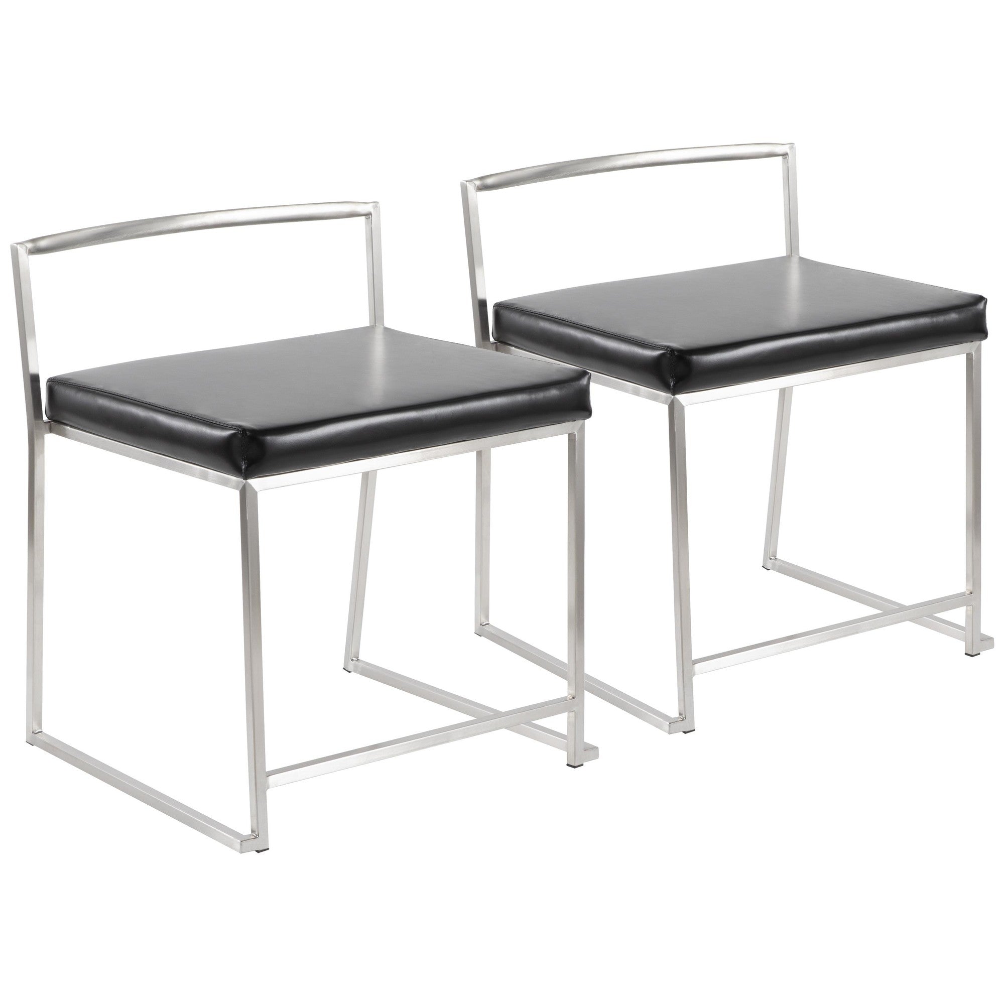 Fuji Dining Chair - Set of 2 - Brushed Stainless Steel, Black PU
