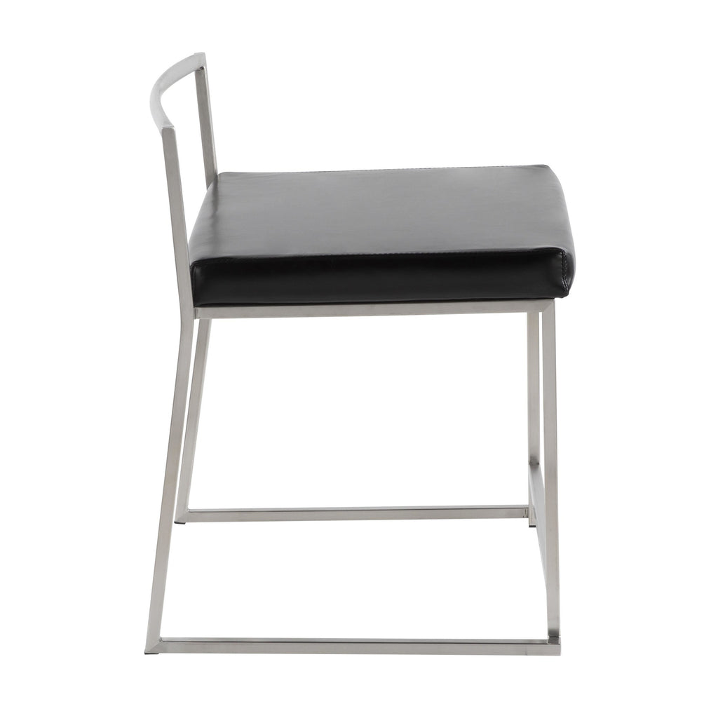Fuji Dining Chair - Set of 2 - Brushed Stainless Steel, Black PU