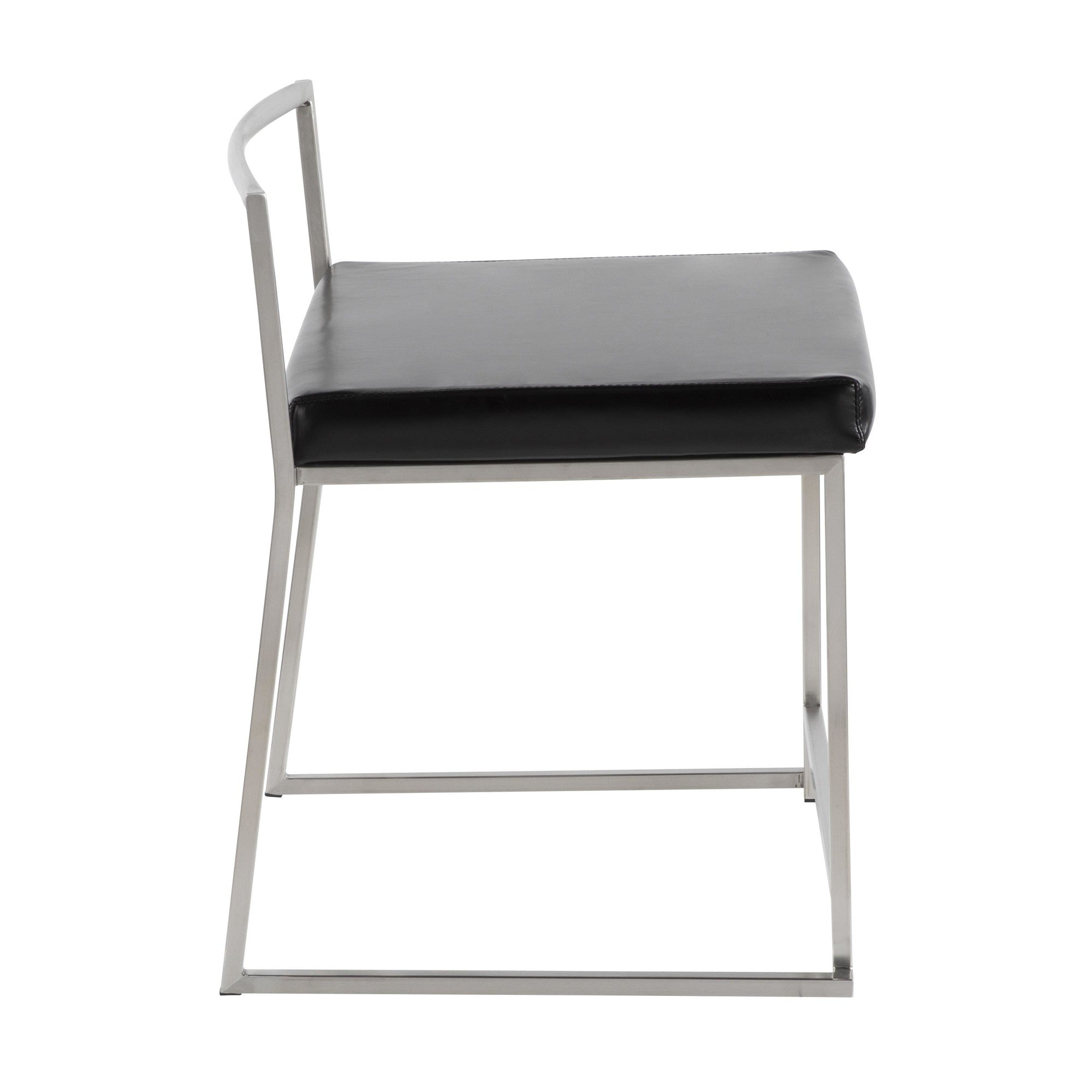 Fuji Dining Chair - Set of 2 - Brushed Stainless Steel, Black PU
