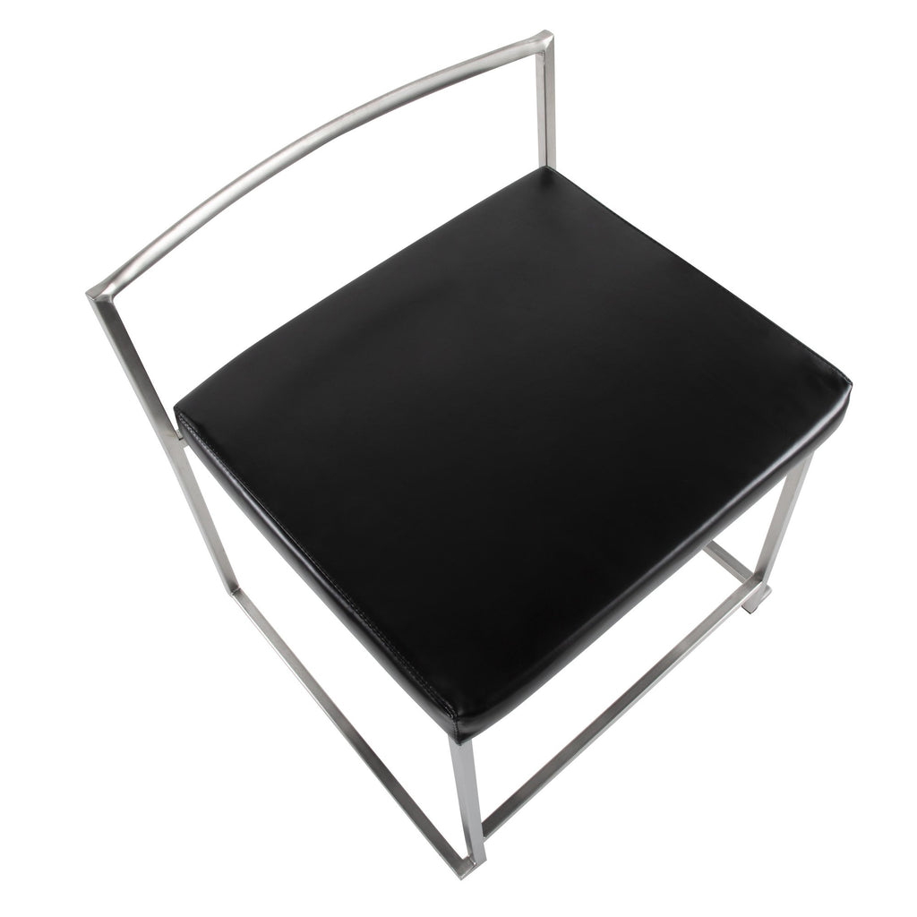 Fuji Dining Chair - Set of 2 - Brushed Stainless Steel, Black PU