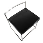 Fuji Dining Chair - Set of 2 - Brushed Stainless Steel, Black PU