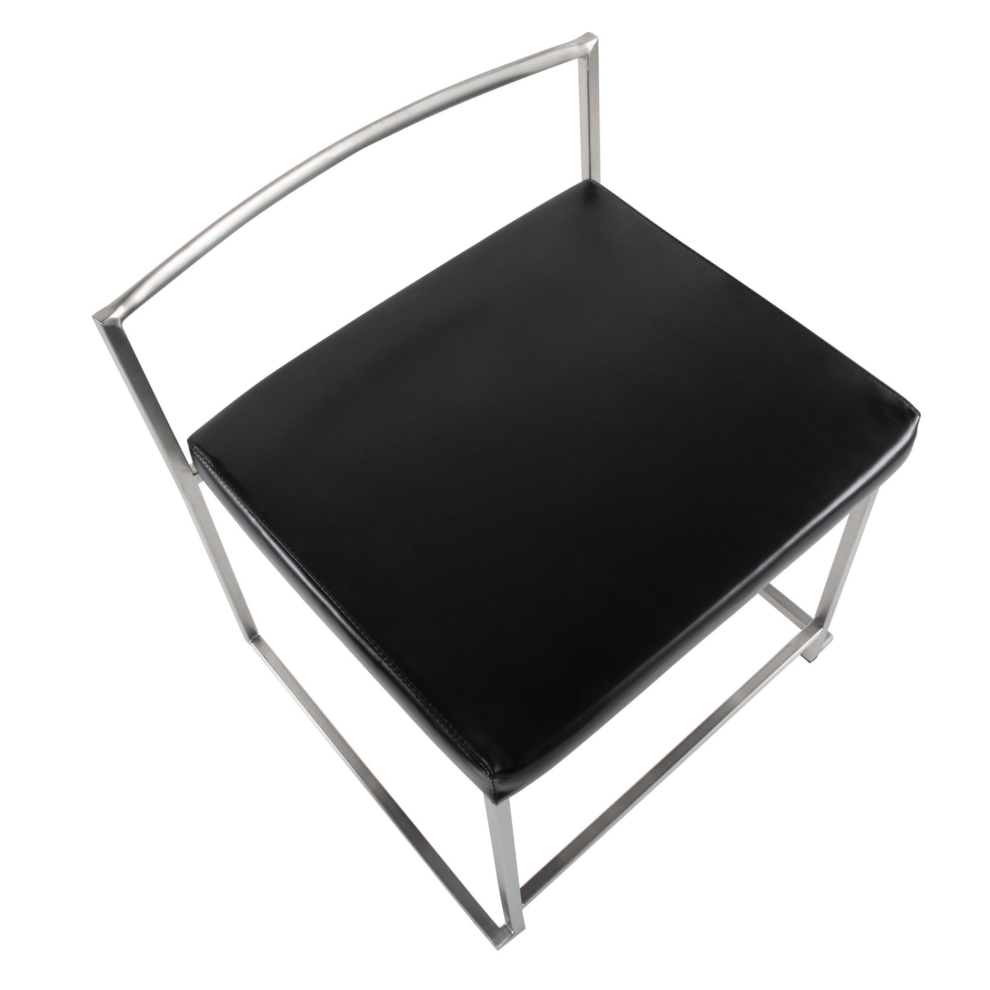 Fuji Dining Chair - Set of 2 - Brushed Stainless Steel, Black PU