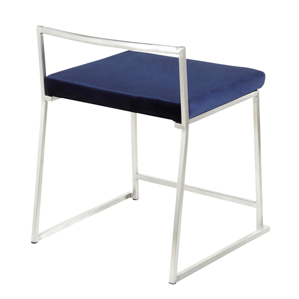 Fuji Dining Chair - Set of 2 - Brushed Stainless Steel, Blue Velvet