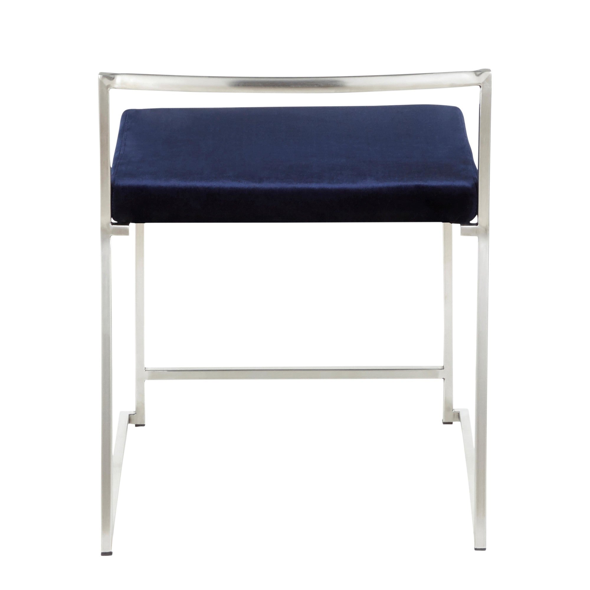 Fuji Dining Chair - Set of 2 - Brushed Stainless Steel, Blue Velvet