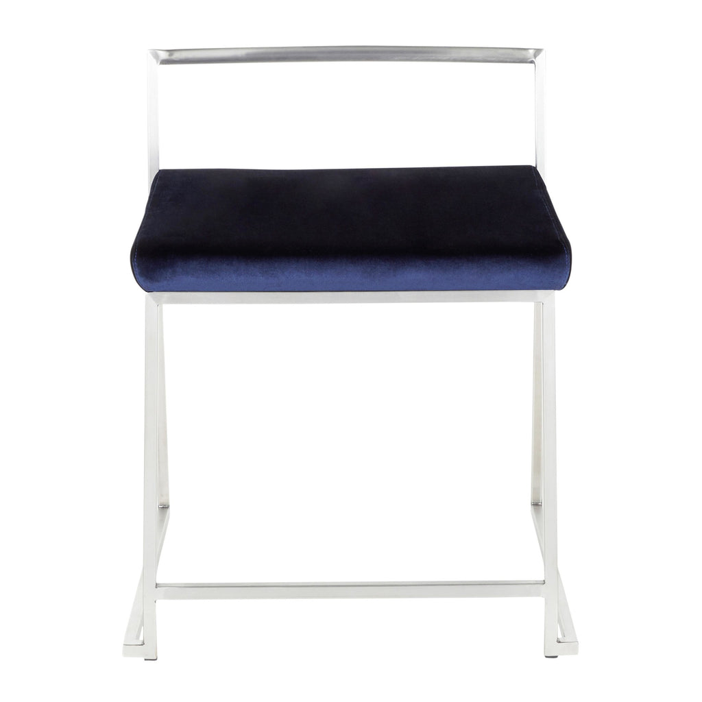 Fuji Dining Chair - Set of 2 - Brushed Stainless Steel, Blue Velvet