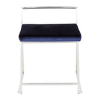 Fuji Dining Chair - Set of 2 - Brushed Stainless Steel, Blue Velvet