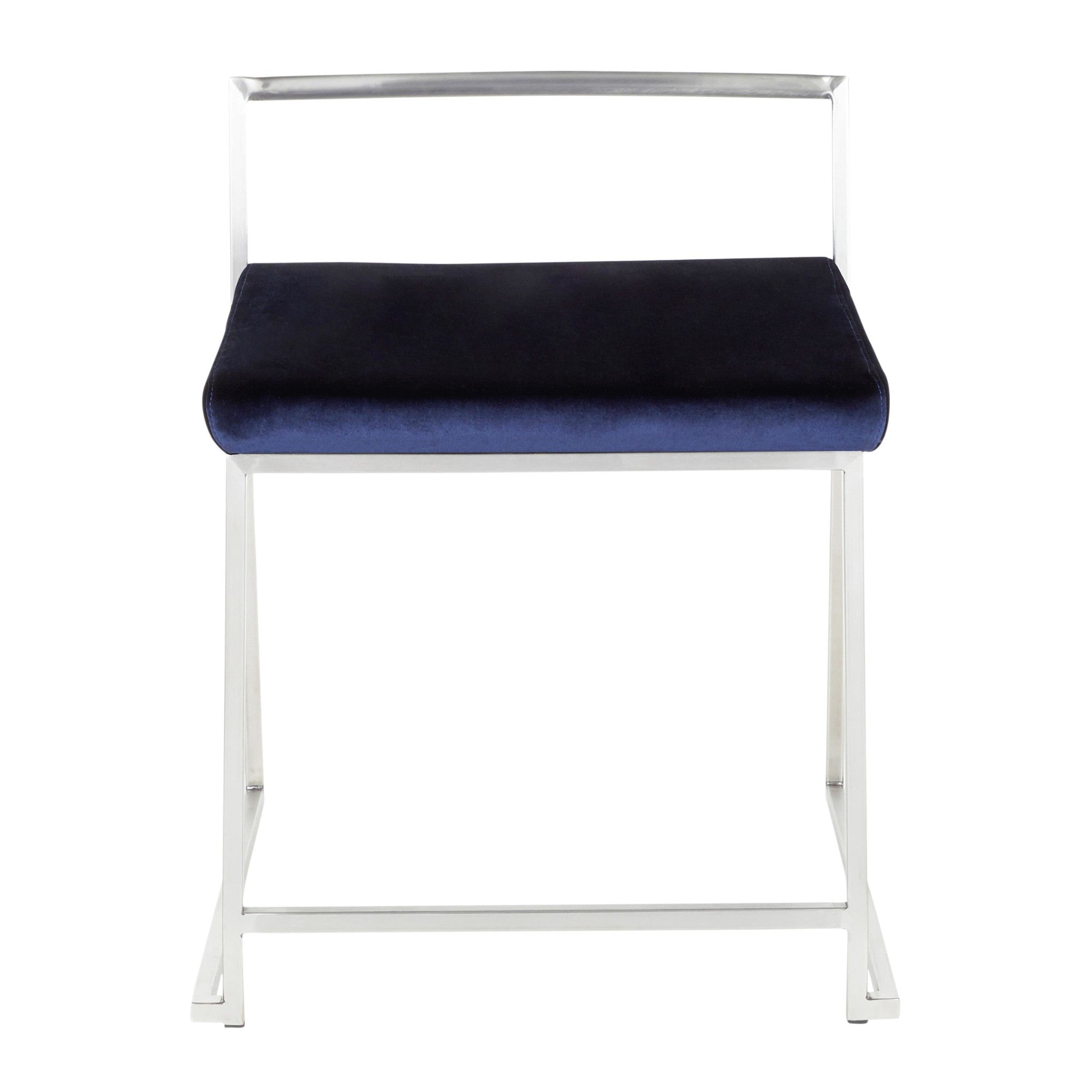 Fuji Dining Chair - Set of 2 - Brushed Stainless Steel, Blue Velvet