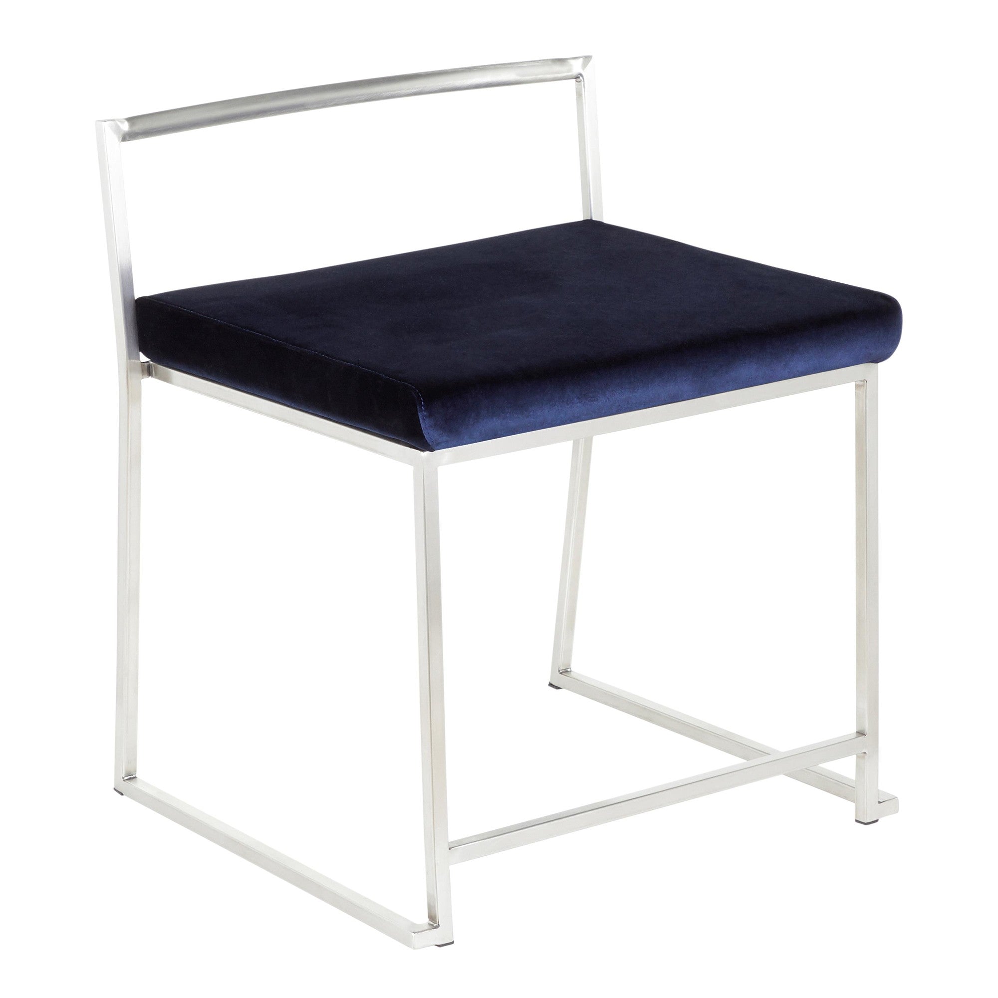 Fuji Dining Chair - Set of 2 - Brushed Stainless Steel, Blue Velvet