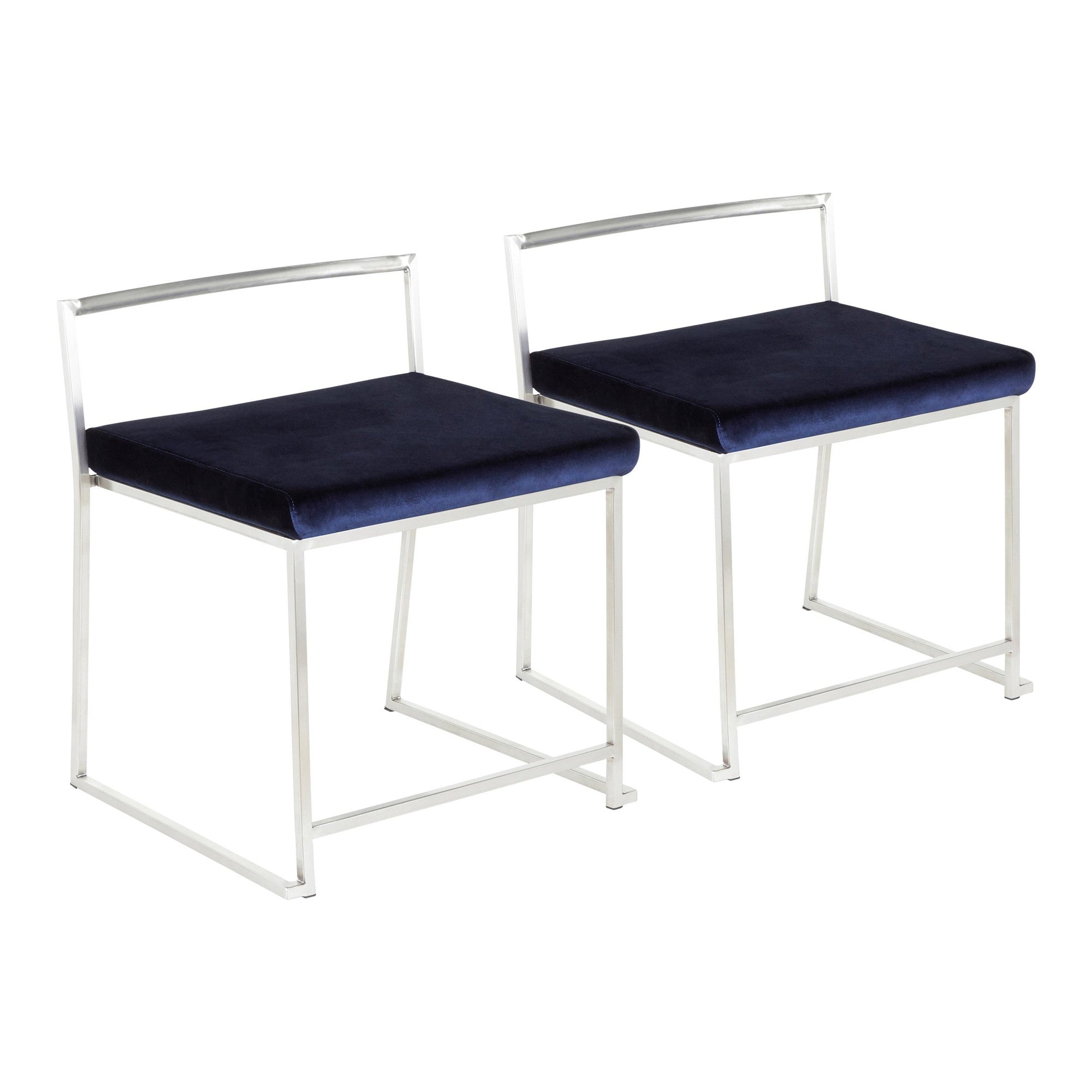 Fuji Dining Chair - Set of 2 - Brushed Stainless Steel, Blue Velvet