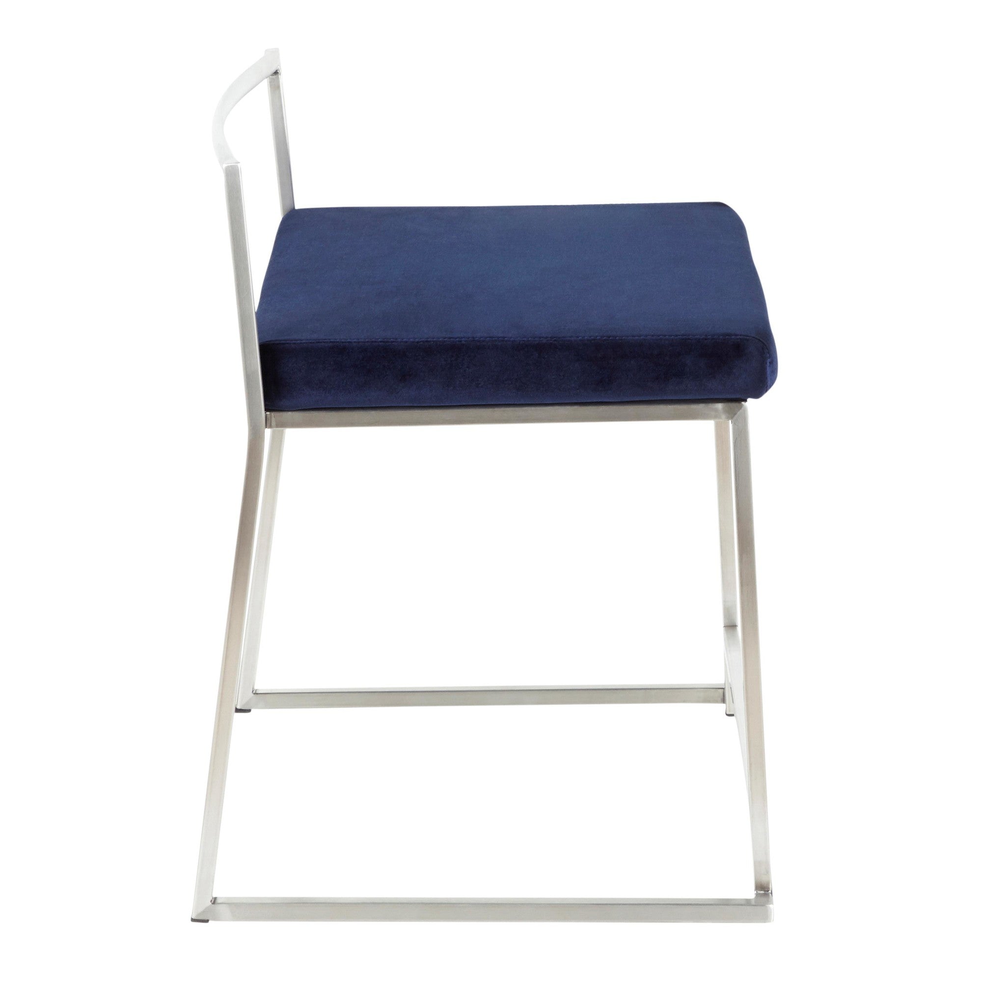 Fuji Dining Chair - Set of 2 - Brushed Stainless Steel, Blue Velvet