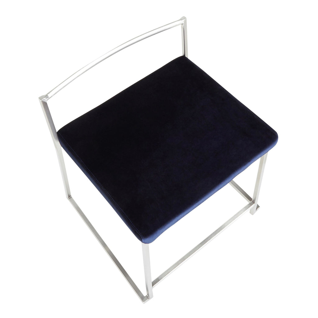 Fuji Dining Chair - Set of 2 - Brushed Stainless Steel, Blue Velvet