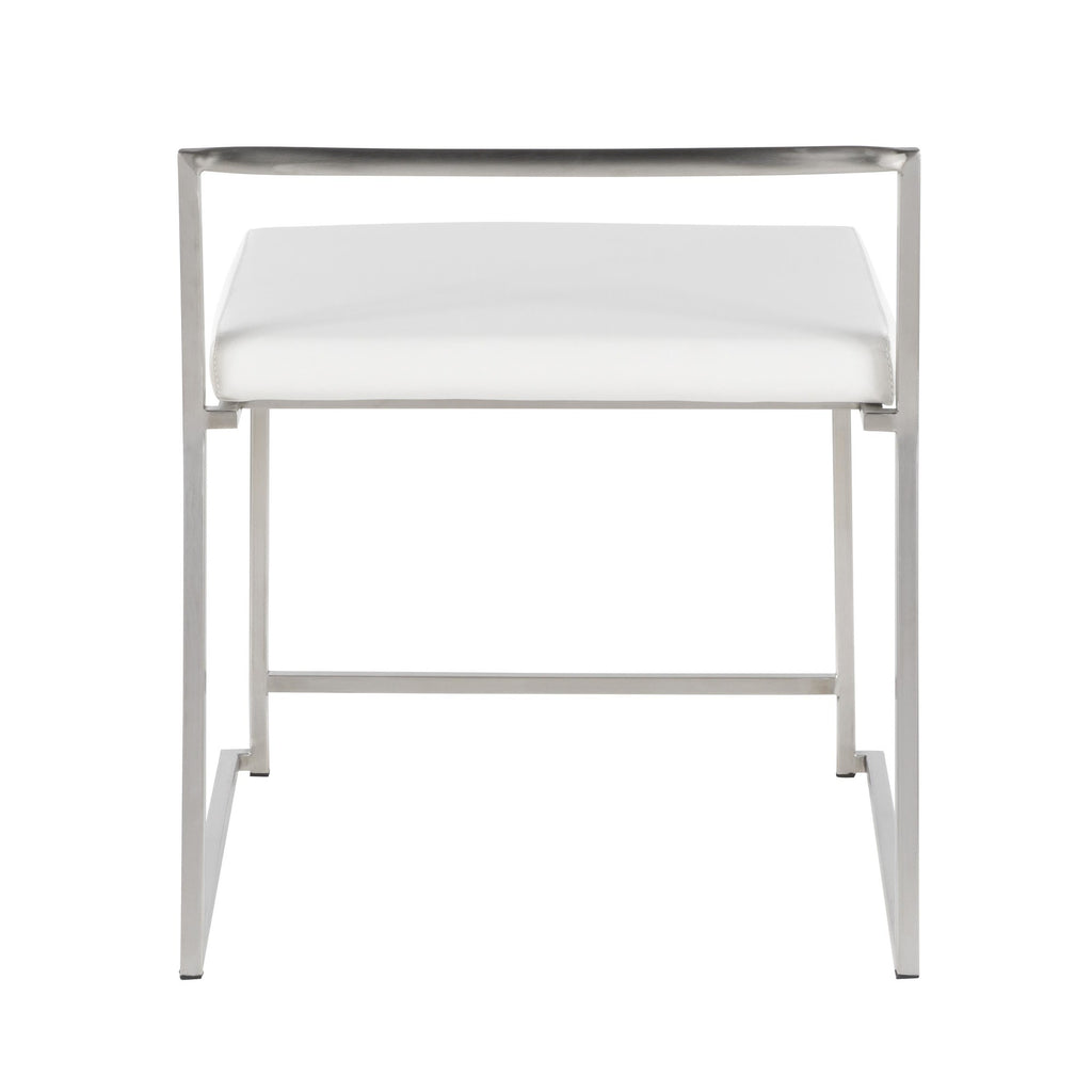 Fuji Dining Chair - Set of 2 - Brushed Stainless Steel, White PU