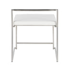 Fuji Dining Chair - Set of 2 - Brushed Stainless Steel, White PU