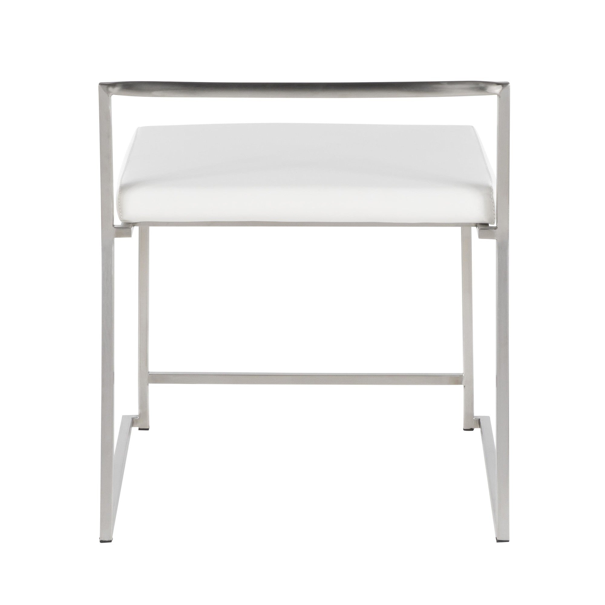 Fuji Dining Chair - Set of 2 - Brushed Stainless Steel, White PU