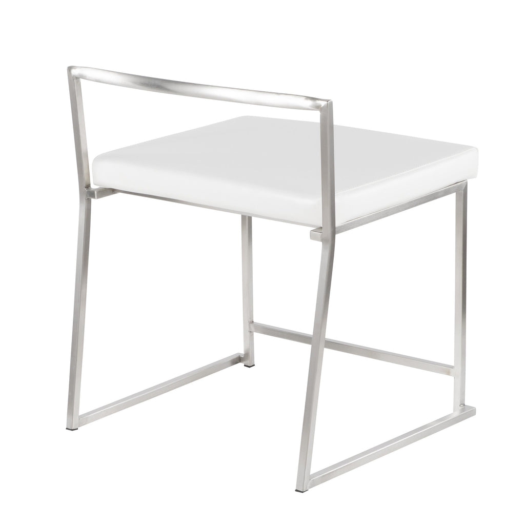 Fuji Dining Chair - Set of 2 - Brushed Stainless Steel, White PU