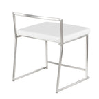 Fuji Dining Chair - Set of 2 - Brushed Stainless Steel, White PU