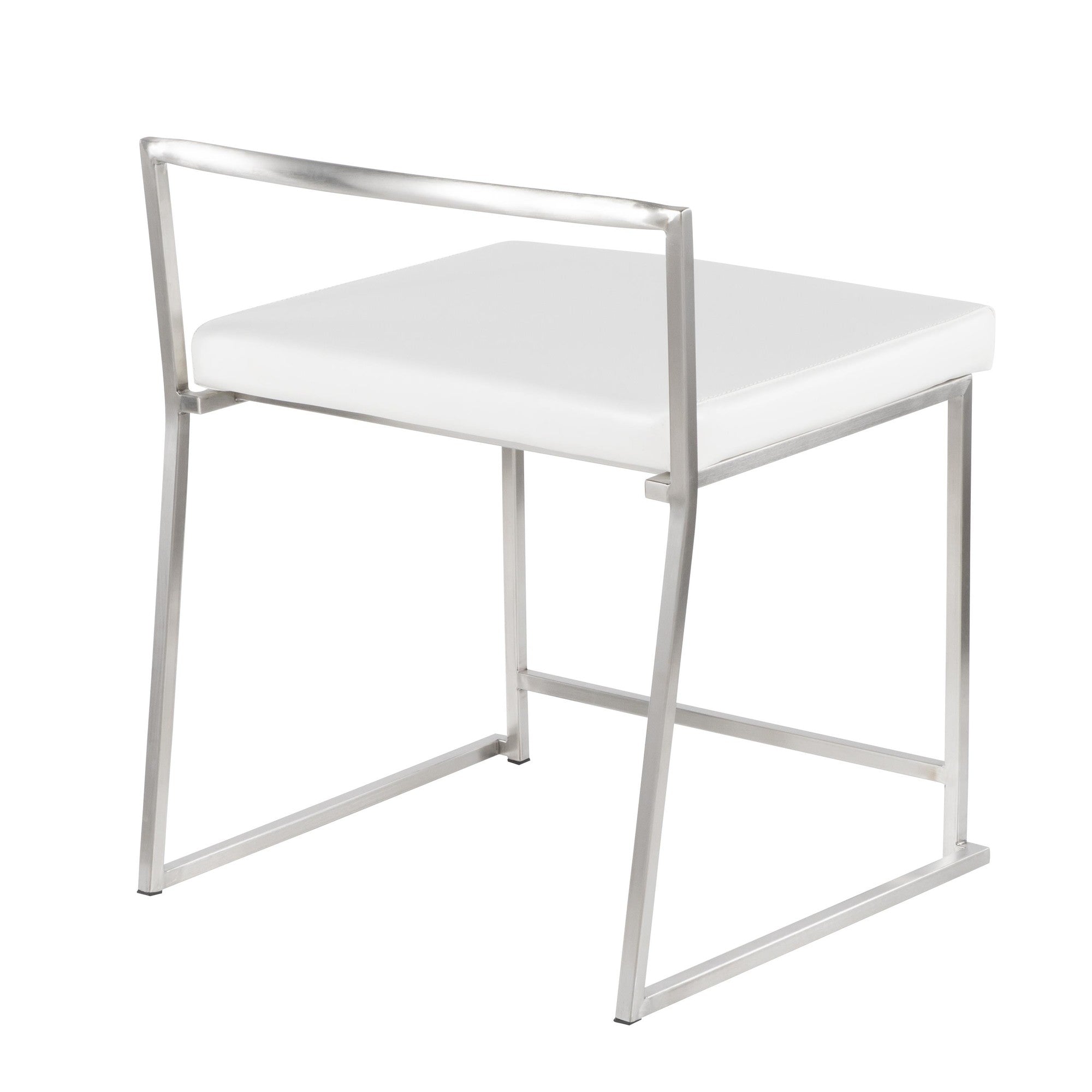 Fuji Dining Chair - Set of 2 - Brushed Stainless Steel, White PU
