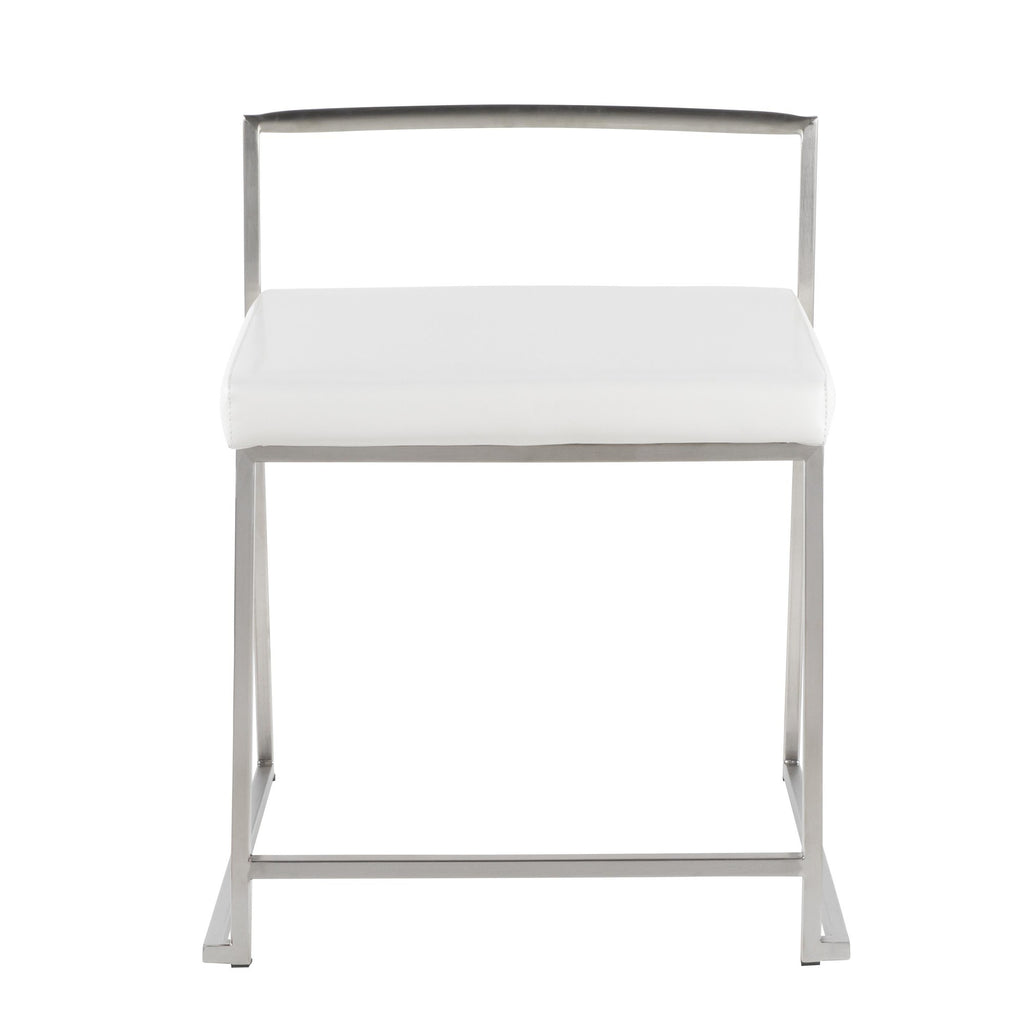 Fuji Dining Chair - Set of 2 - Brushed Stainless Steel, White PU