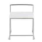 Fuji Dining Chair - Set of 2 - Brushed Stainless Steel, White PU
