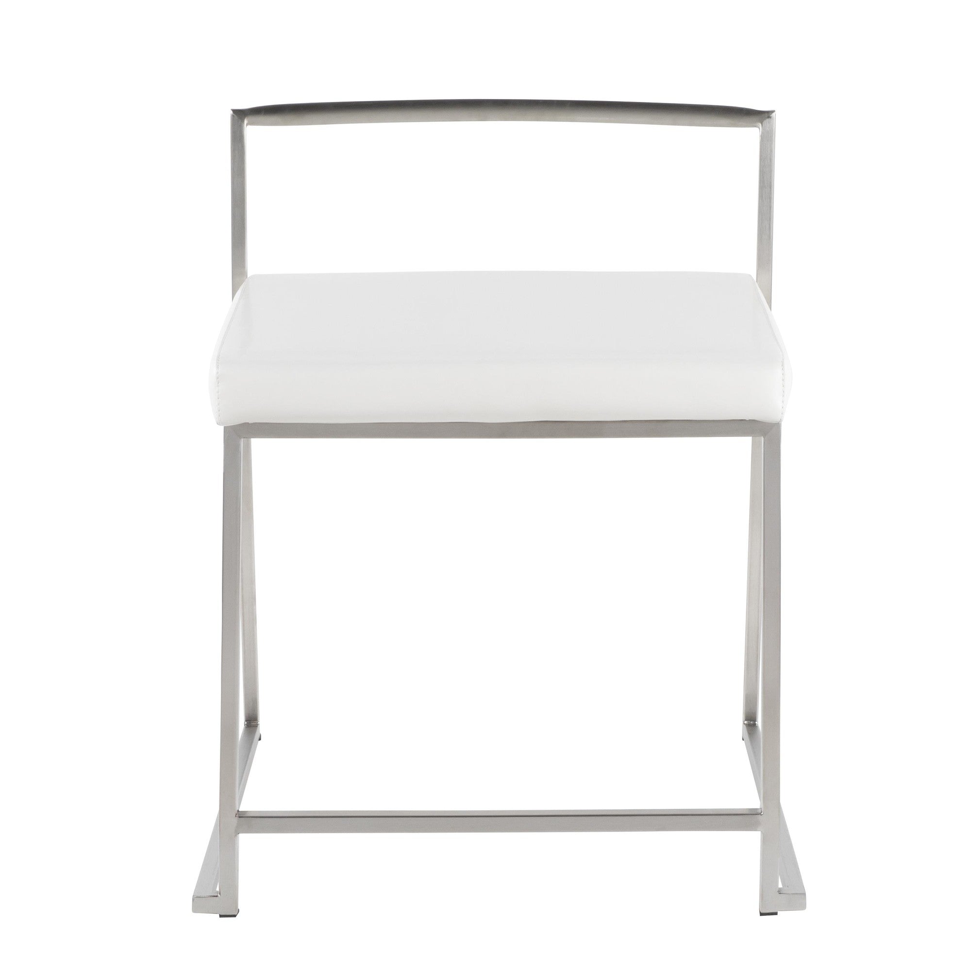 Fuji Dining Chair - Set of 2 - Brushed Stainless Steel, White PU
