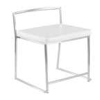 Fuji Dining Chair - Set of 2 - Brushed Stainless Steel, White PU